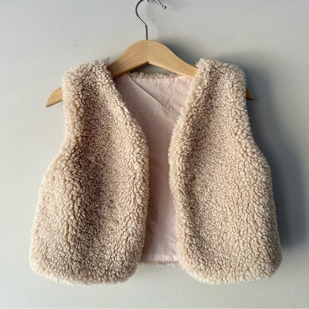 Zara Blouse, Baby Gap Dress and Sherpa Vest